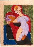 Ernst Ludwig Kirchner Lovers (The Hembusses)- colour-woodcut oil